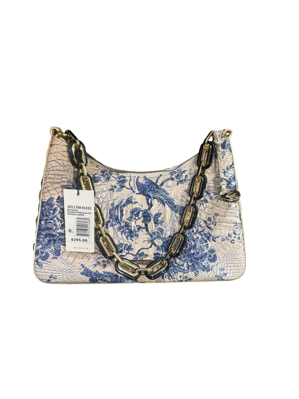 NWT Brahmin Melbourne Esme Blue Chinoiserie Leather Chain Shoulder Bag Rare - Picture 2 of 12